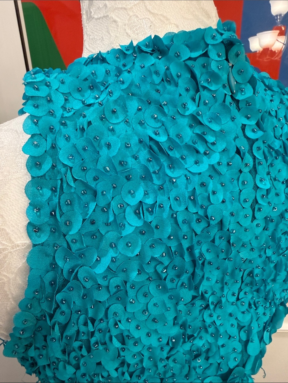 THEIA Turquoise Blue Petal Applique Sleeveless Cocktail Dress Size 0 - Picture 15 of 15
